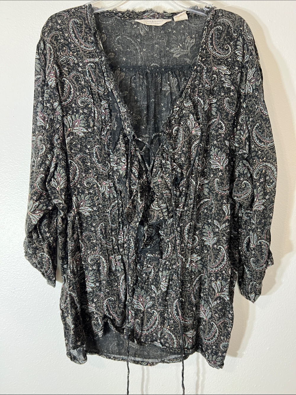 Denim & Supply Ralph Lauren Black Paisley Tie-Front Tunic Top